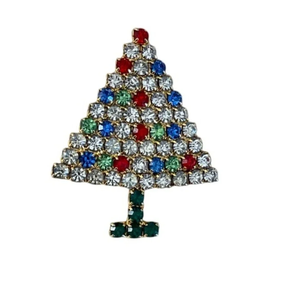 Vintage Christmas Tree Brooch Festive Holiday Retro Kitsch Sparkly Nostalgic